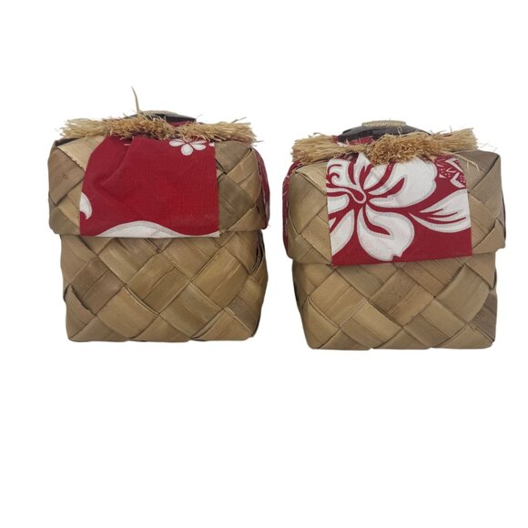 Hawaiian Handmade Natural Fiber Woven Lidded 2 PC Box Set Tiki Island Gift Boxes - Picture 6 of 13
